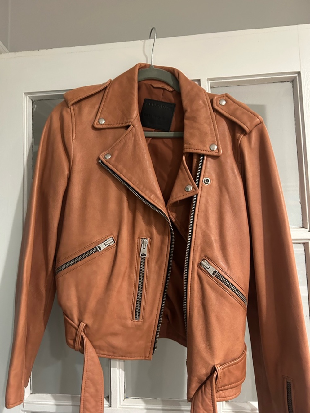AllSaints Tan Leather Biker Jacket